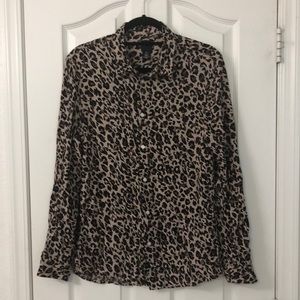 H & M Leopard Print Long Sleeve Button Up Size M